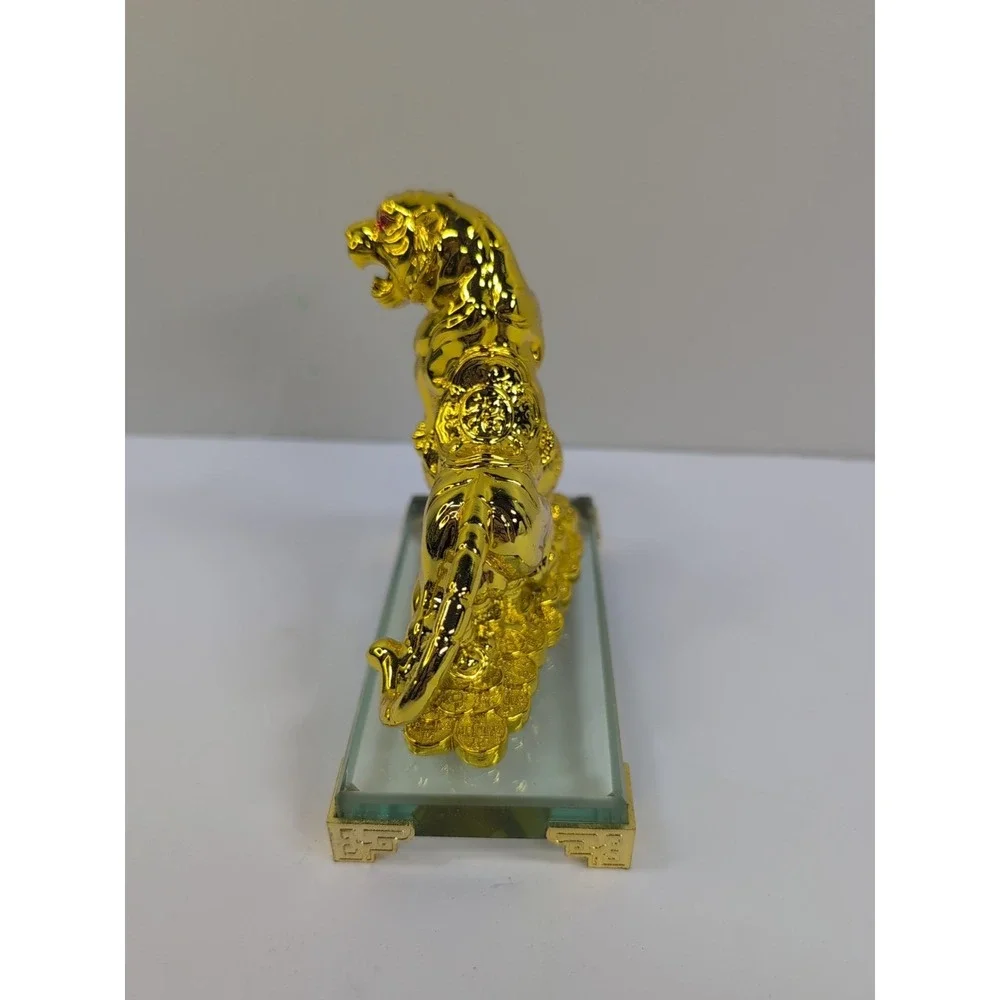 Feng Shui Gold tiger on Glass base‎ statue home decor